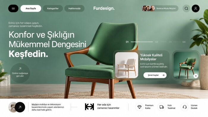 mobilya ve dekorasyon markanız için vitrin sitesi tasarlarım