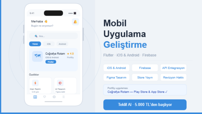 size mobil uygulama tasarlayabilirim