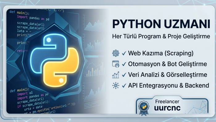 Python yazılım diliyle her türlü projenizi geliştiririm