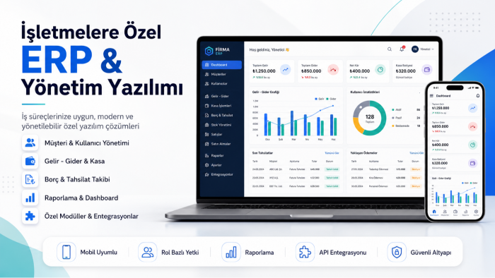 işletmenize özel ERP ve yönetim yazılımı geliştiririm