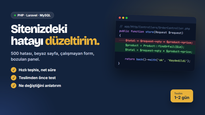 PHP ve Laravel sitenizdeki hataları düzeltirim