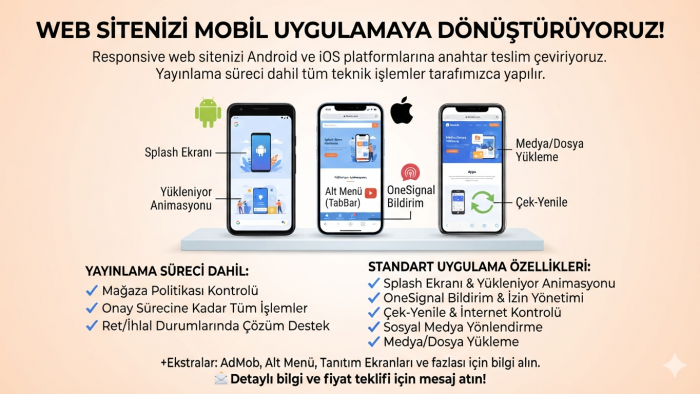 responsive web sitenizin Android ve iOS uygulamasını yaparım