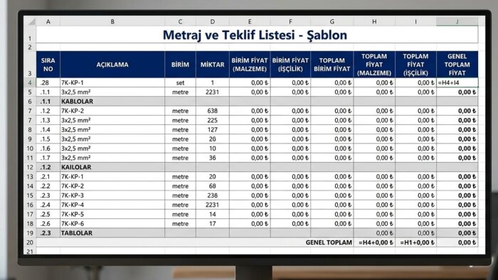 elektrik projelerinizin keşif tablolarını oluştururum