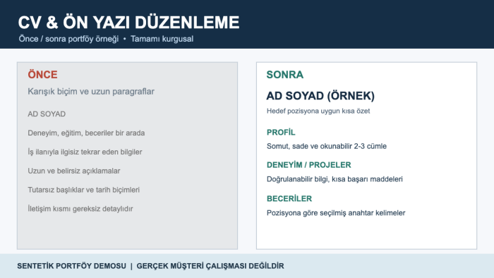 gerçek bilgilerinizle ATS uyumlu CV ve ön yazı düzenlerim