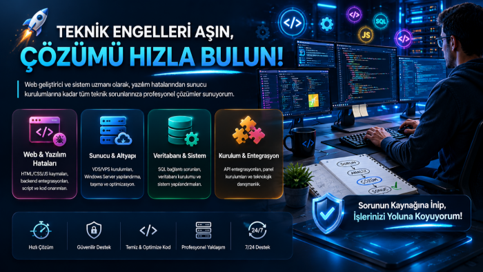 her türlü yazılım, web ve sunucu probleminizi çözerim