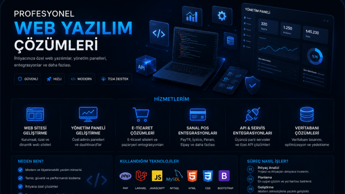 modern ve ölçeklenebilir web yazılım projeleri geliştiririm