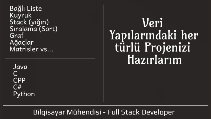veri yapıları projelerinizi istediğiniz gibi hazırlarım