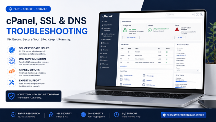 cPanel SSL ve DNS sorunlarınızı çözebilirim