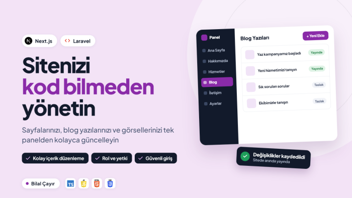 web siteniz için özel admin paneli yapabilirim