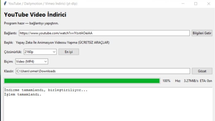 YouTube, Vimeo, Dailymotion video indirme programı sunarım