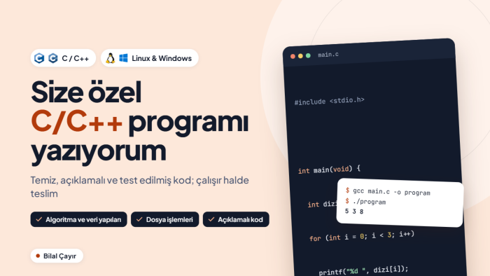 C/C++ dilinde ihtiyacınıza özel program geliştirebilirim