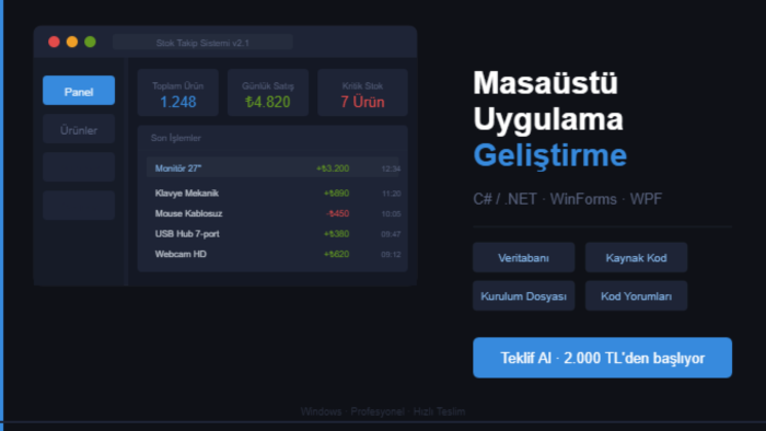 masaüstü uygulamalarını geliştiririm