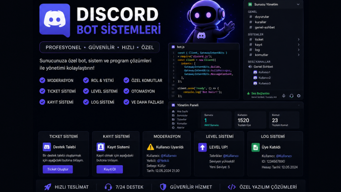 profesyonel discord bot ve sistemleri geliştiririm