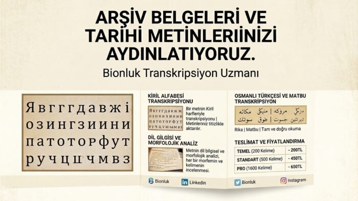  Osmanlı Türkçesi ve Kiril alfabesini transkripsiyon yaparım