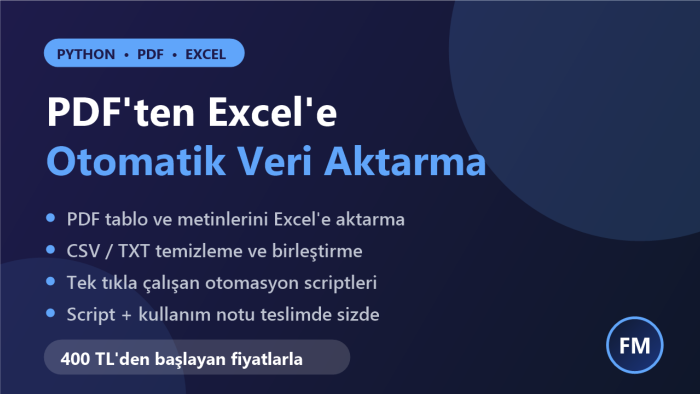 Python ile PDF ve Excel veri aktarma scriptleri yazarım