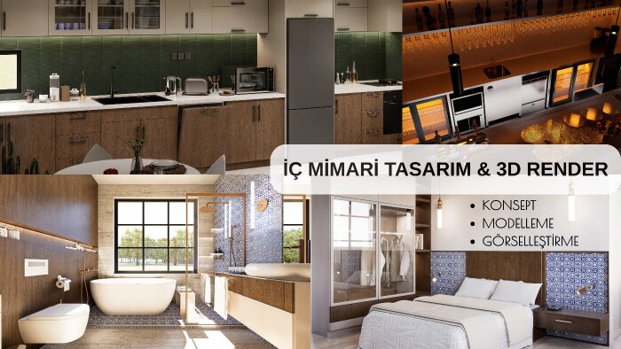 iç mekanlarınız için 3D modelleme ve render yaparım