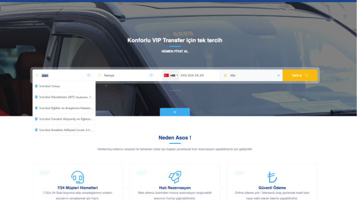 Vip Transfer firmalarına google maps apili site yapıyorum