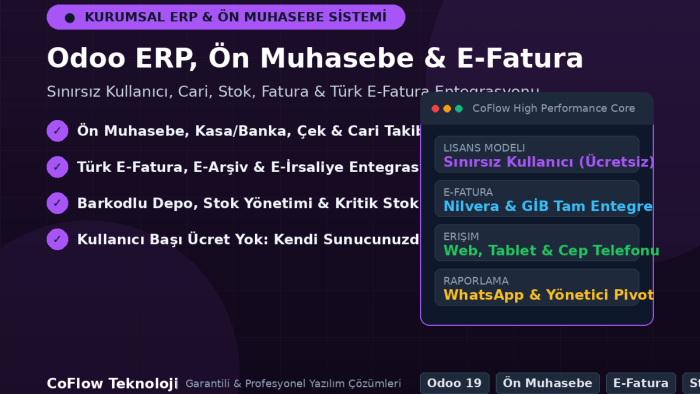işletmeniz için Odoo ERP ve e-fatura kurulumu yapabilirim