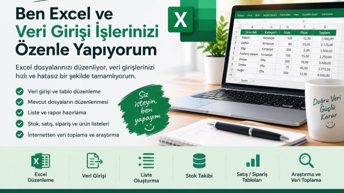 Excel dosyalarınızı düzenliyor ve veri girişi yapıyorum