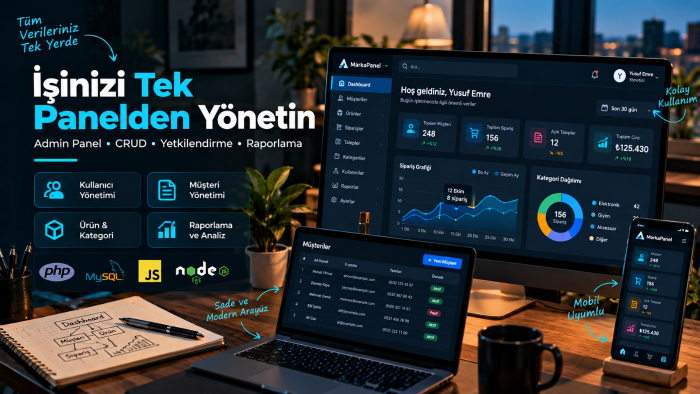 işletmeniz için özel admin paneli geliştiririm