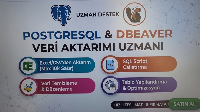 PostgreSQL veritabanı ve veri aktarımı yaparım