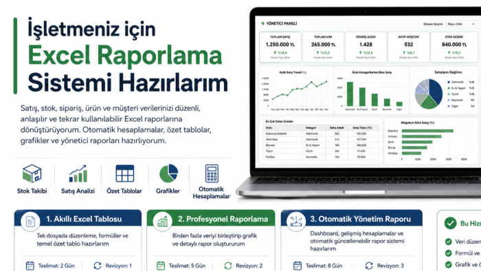 işletmeniz için Excel raporlama sistemi hazırlarım