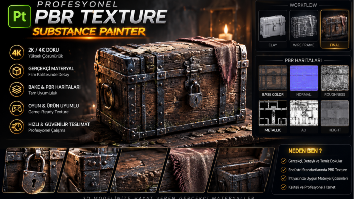 3D modelinize Substance Painter ile PBR doku hazırlarım