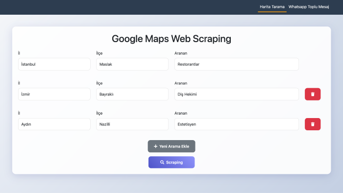 google haritalardan toplu bilgi çekip mesaj gönderebilirim