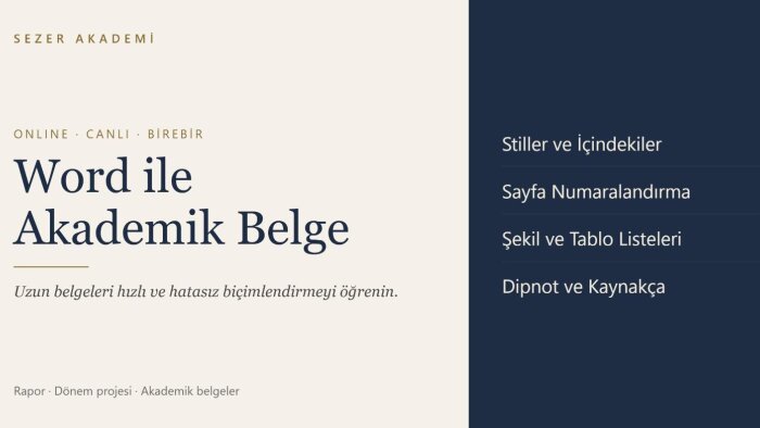 Word ile akademik belge biçimlendirme eğitimi veririm