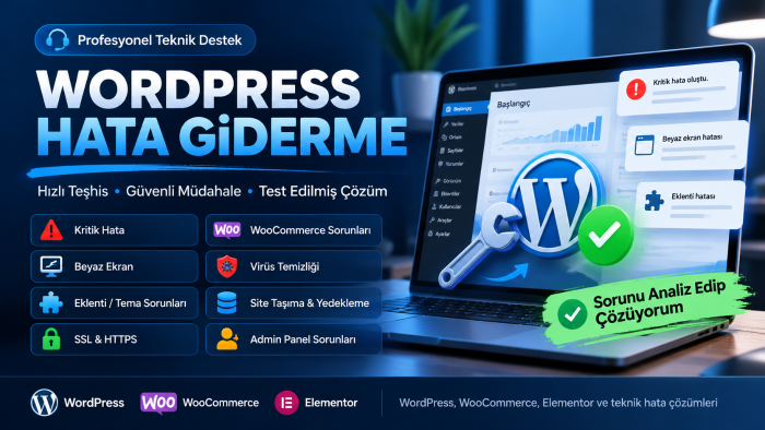 WordPress sitenizdeki hata ve sorunları çözerim