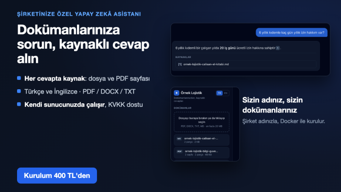 şirket dokümanlarınız için yapay zekâ asistanı kurarım