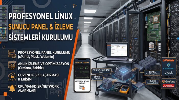 Linux sunuculara panel ve izleme sistemleri kurarım