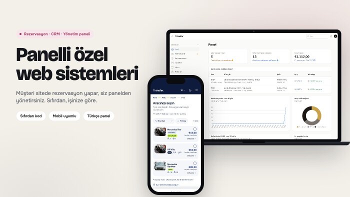 rezervasyon, CRM ve panelli özel web sistemleri kurarım