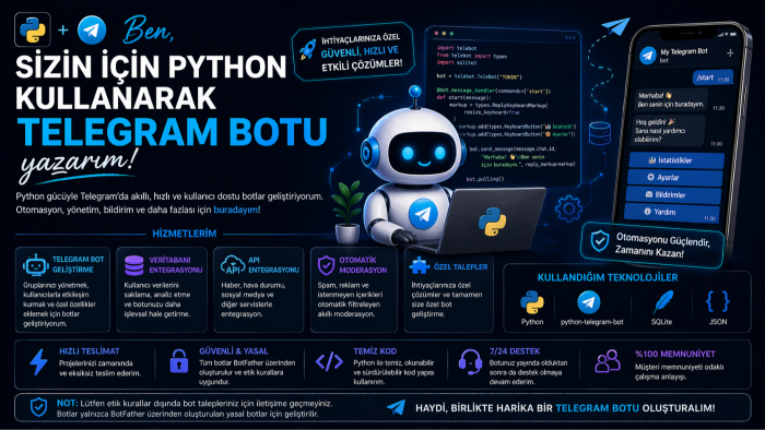 sizin için python kullanarak telegram botu yazarım