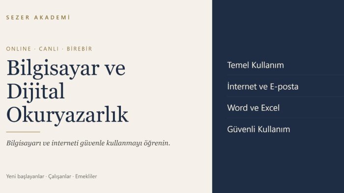 temel bilgisayar ve dijital okuryazarlık eğitimi veririm