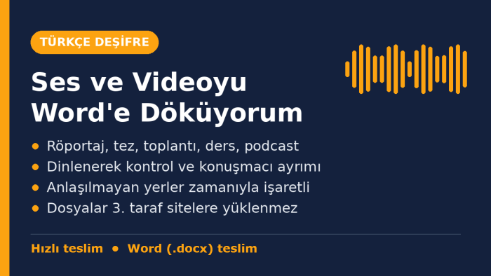 ses, video ve röportaj kayıtlarınızı Word'e deşifre ederim