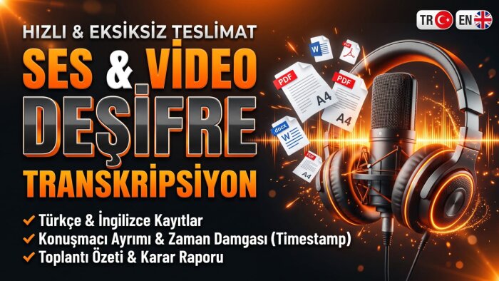  Türkçe ve İngilizce kayıtlarınızı özenle metne dökerim