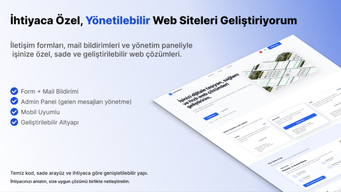 ihtiyaca özel admin panelli web siteleri geliştiririm