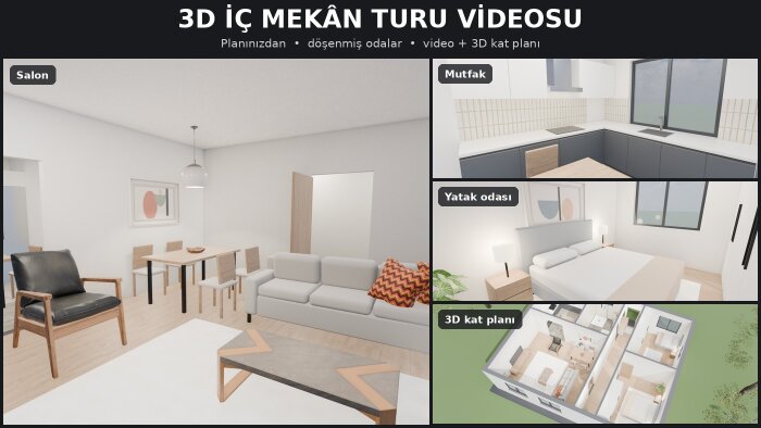 planınızdan 3D iç mekân turu videosu hazırlarım
