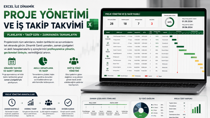 Excel ile dinamik proje yönetimi ve iş takip takvimi yaparım