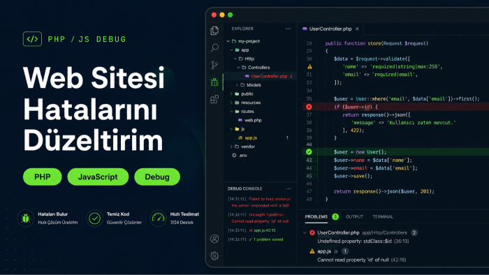 web sitenizdeki PHP ve JS hatalarını düzeltirim