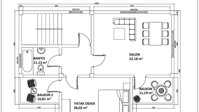 2D AutoCAD mimari kat planı ve tefriş çizimi yapıyorum