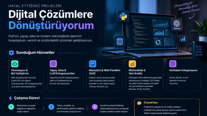 Python ile otomasyon veri analizi ve yazılım geliştiririm