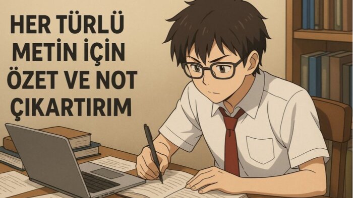 her türlü metin için özet veya not çıkartırım