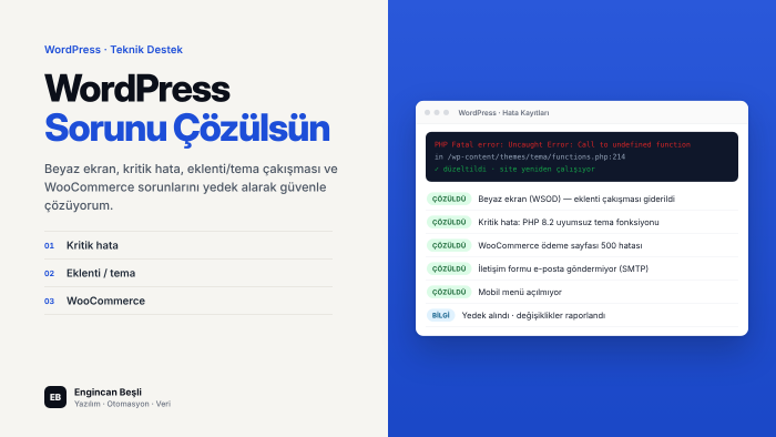 WordPress sitenizdeki tüm hataları çözer onarırım