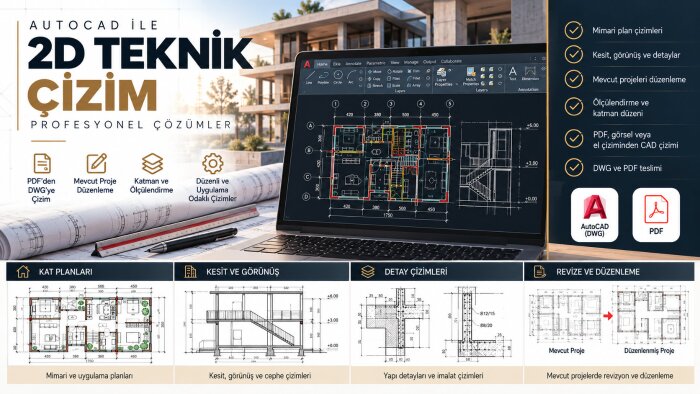 AutoCAD ile profesyonel 2D teknik çizim yapabilirim