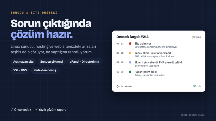 sunucu ve web sitenizdeki sorunları hızla çözerim