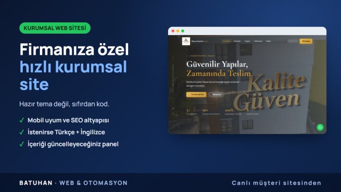 firmanıza özel hızlı ve SEO uyumlu kurumsal site yaparım