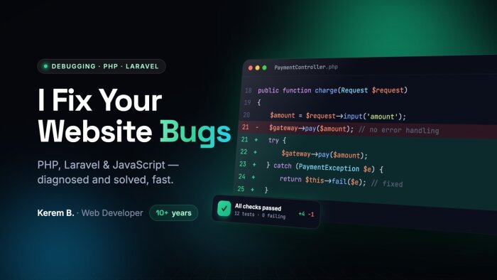 php, laravel ve javascript sitenizdeki hataları düzeltirim