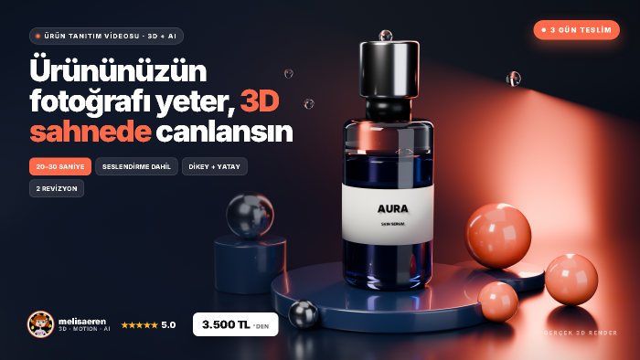 ürününüze 3d ve yapay zekâ ile tanıtım videosu yaparım